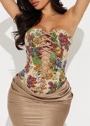 Qaeltric Strapless Lace Up Floral Top