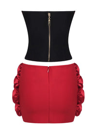 Choncey Strapless Floral Two Piece Corset Dress In Black Red