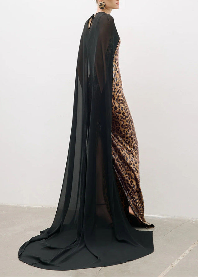 Vyron Cape Animal Print Maxi Dress