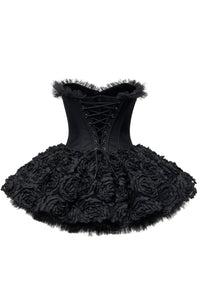 Lizzie Strapless Petal Floral Corset A Line Mini Dress In Black