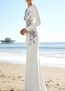 Romaine Long Sleeve Embellished Floral Detail Maxi Dress In White
