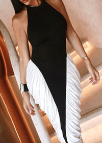 Daelen Halter Draped Midi Dress In Black White