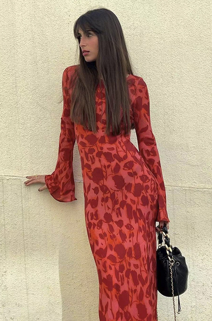 Sofia Long Sleeve Rose Printed Maxi Dress