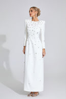 Bethel Long Sleeve Crystal A Line Maxi Dress In White
