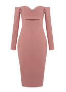 Cheyne Long Sleeve Draped Bardot Midi Dress