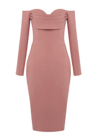 Cheyne Long Sleeve Draped Bardot Midi Dress