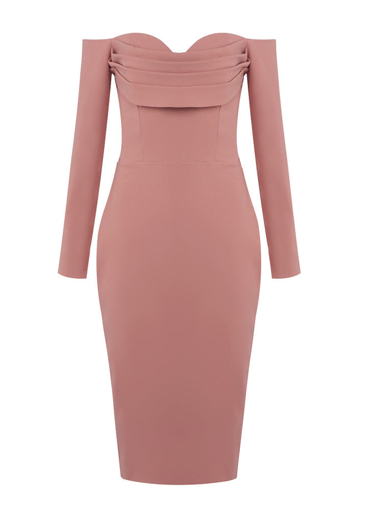 Cheyne Long Sleeve Draped Bardot Midi Dress