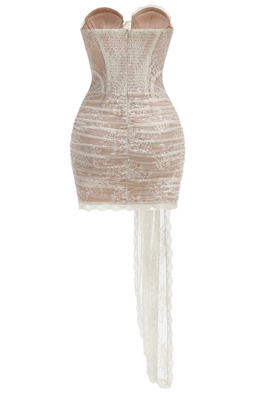 Ronli Strapless Lace Bustier Corset Mini Dress In Ivory