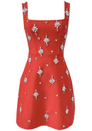 Rayner Crystal Bow Detail Backless A Line Mini Dress In Red