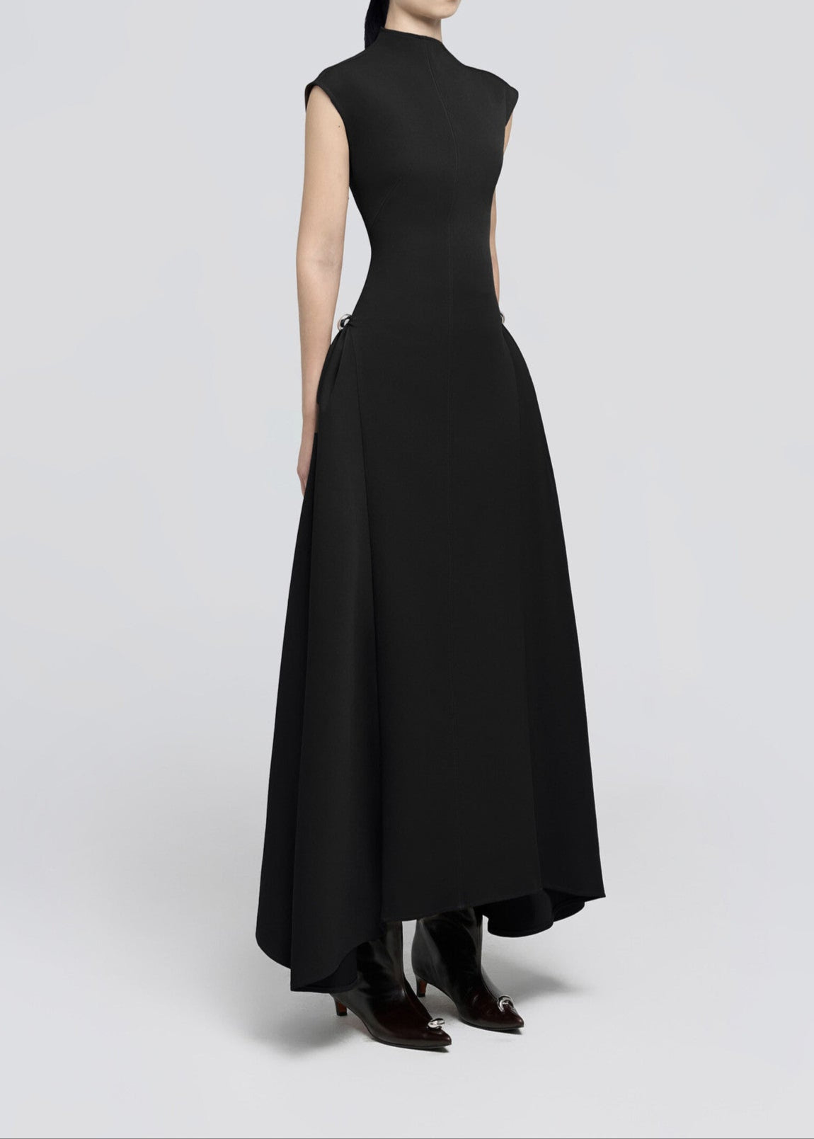 Quintus Sleeveless Irregular Hem Maxi Dress In Black