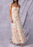 Marija Strapless Floral Corset Maxi Dress In Ivory