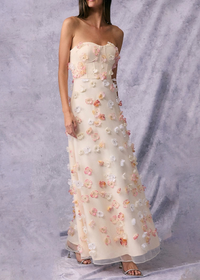 Marija Strapless Floral Corset Maxi Dress In Ivory