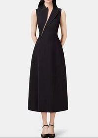 Aracely Asymmetric Collar Blazer Midi Dress In Black