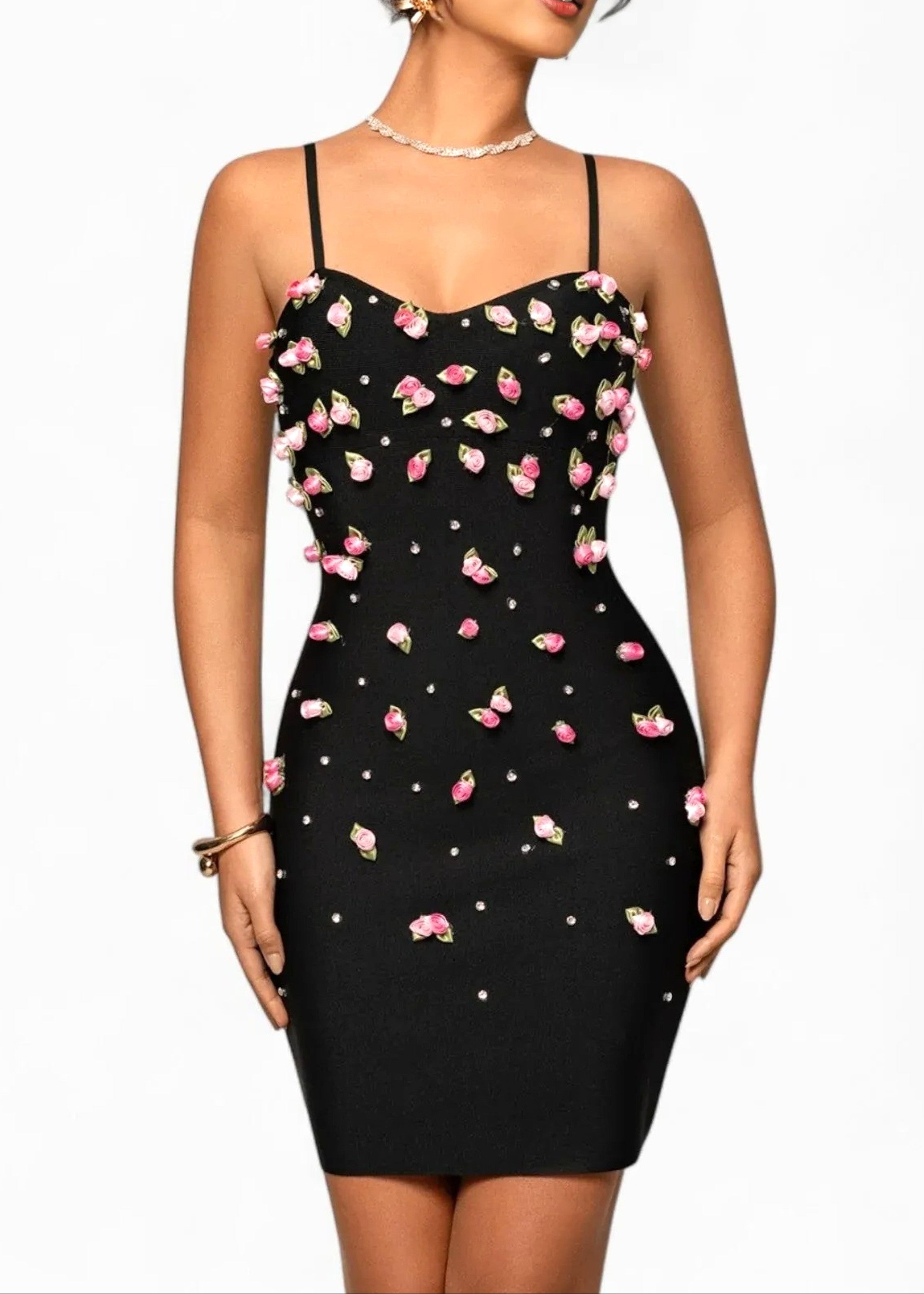 Athelis Floral Pearl Midi Dress In Black