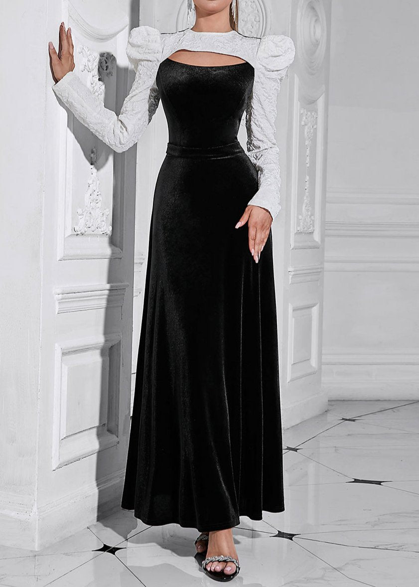 Ruven Two-Color Hollow Light Textile Bodycon Maxi Dress