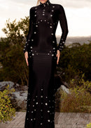 Brythis Long Sleeved Studded Maxi Dress In Black