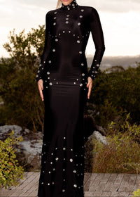 Brythis Long Sleeved Studded Maxi Dress In Black