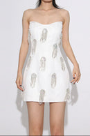 Wrythas Sleeveless Diamond Tassels Mini Dress In White