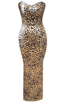 Aimilios Animal Print Strapless Bustier Maxi Dress