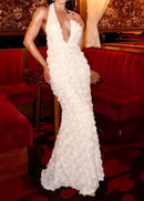 Akuji Halter Floral Maxi Dress In White