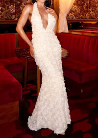 Akuji Halter Floral Maxi Dress In White