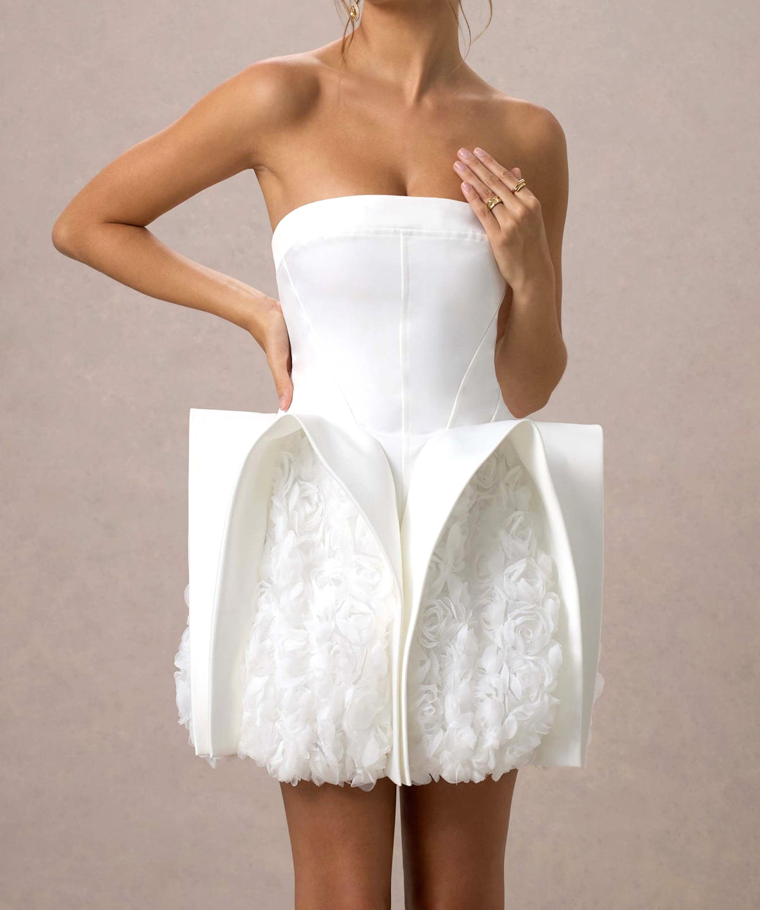 Jasmijn Strapless Floral Mini Dress In White