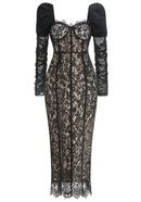 Farhad Puff Long Sleeve Lace Maxi Dress In Black