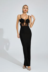 Phelia Mesh Insert Maxi Dress In Black