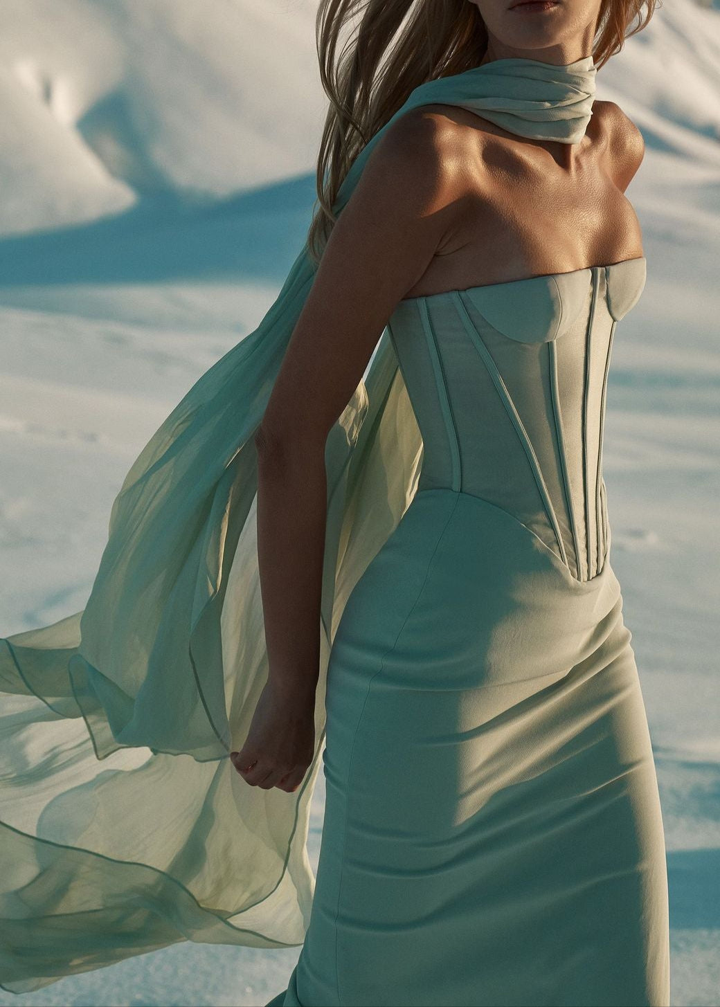 Saelvyn Halter Mesh Maxi Dress In Light Green