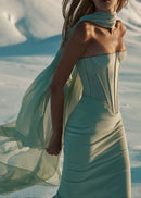 Saelvyn Halter Mesh Maxi Dress In Light Green