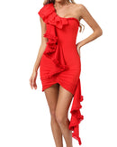Azhira One Shoulder Ruffle Mini Dress In Red