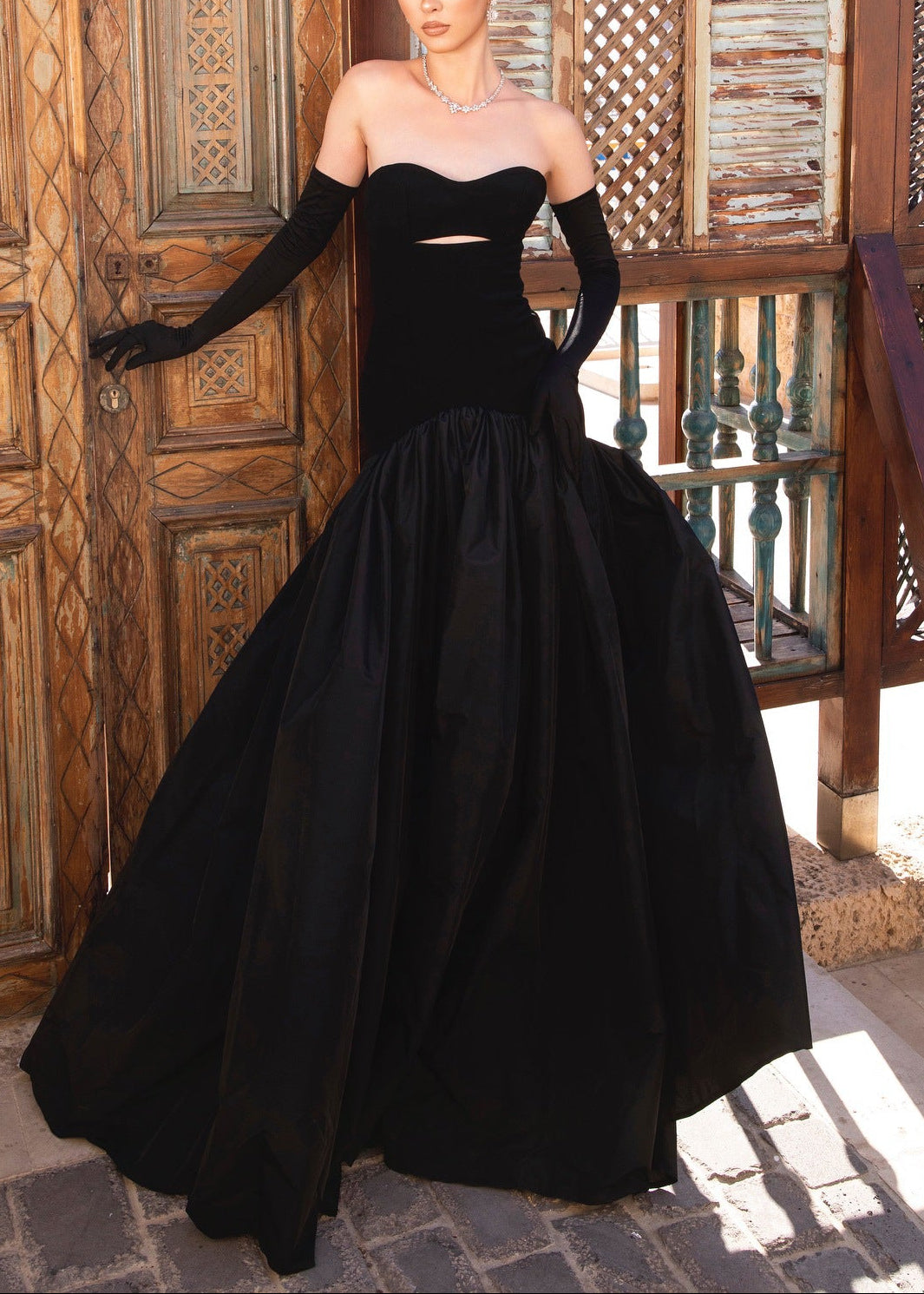 Allayna Strapless Ball Maxi Dress In Black
