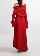 Zephyrine Red Pleated Maxi Dress with High Slit