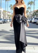 Faron Strapless Bow Maxi Velvet Dress In Black