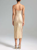 Larnell Pearls Cutout Slit Midi Dress In Champagne