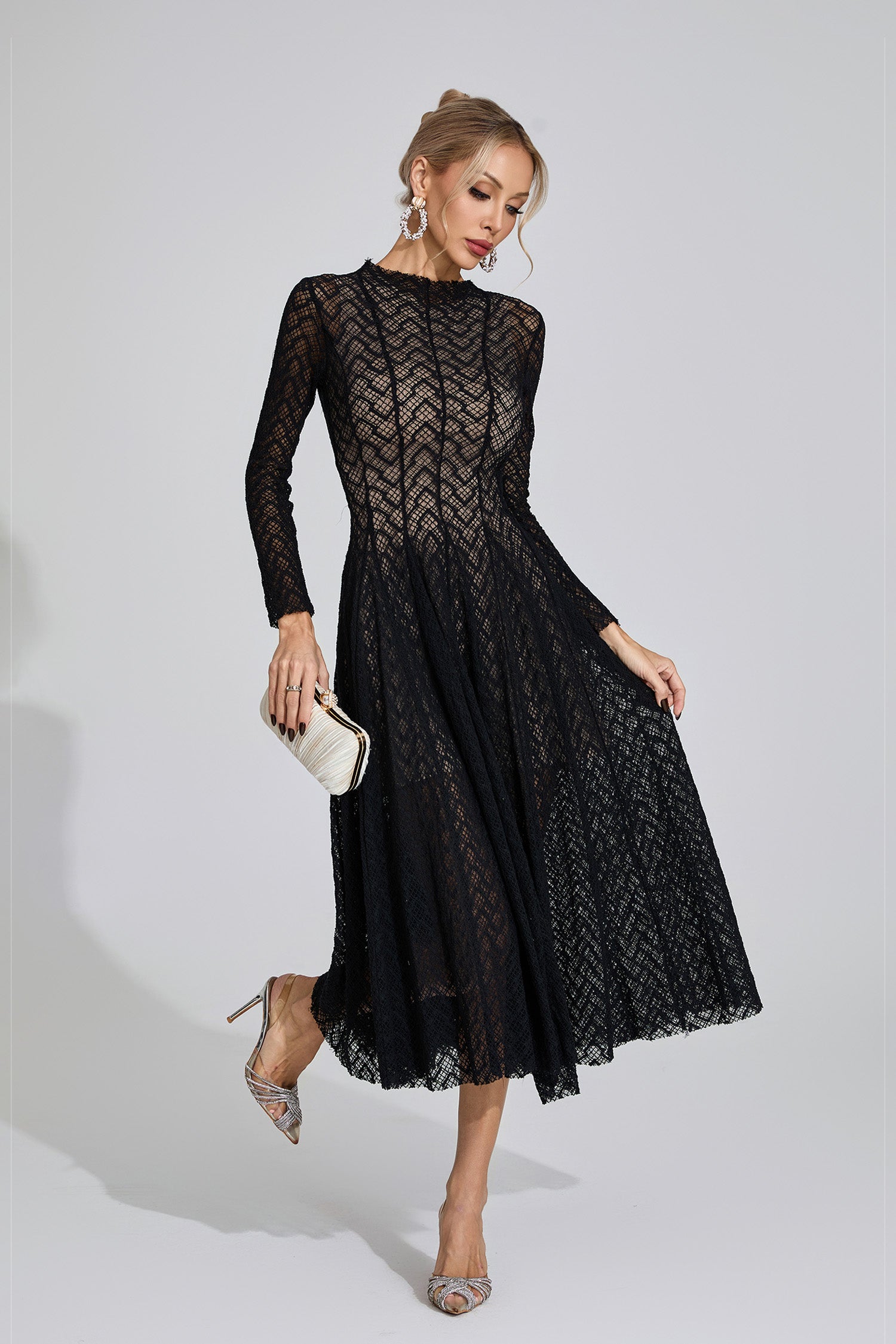 Eryndel Lace Long Sleeve Maxi Dress In Black