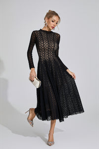Eryndel Lace Long Sleeve Maxi Dress In Black