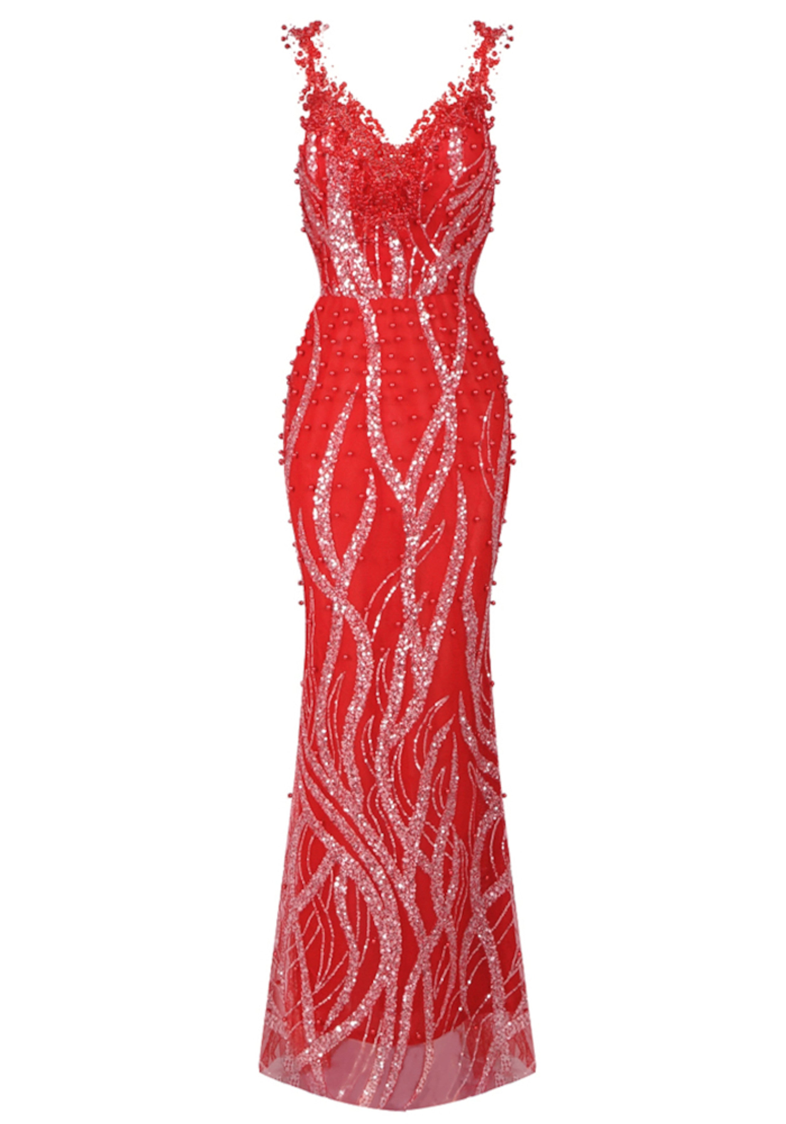 Tahlia Sequin Maxi Dress In Red Silver