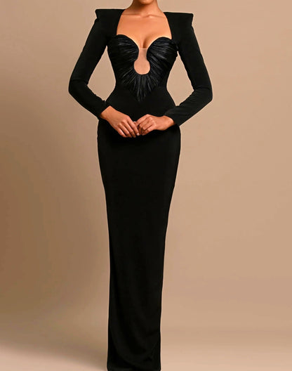 Ieuan Long Sleeve Draped Bustier Maxi Dress In Black