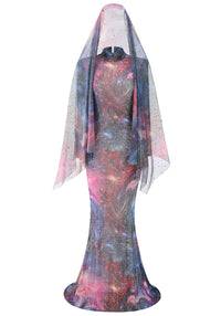 Lyn Long Sleeve Studded Maxi Dress In Galaxy