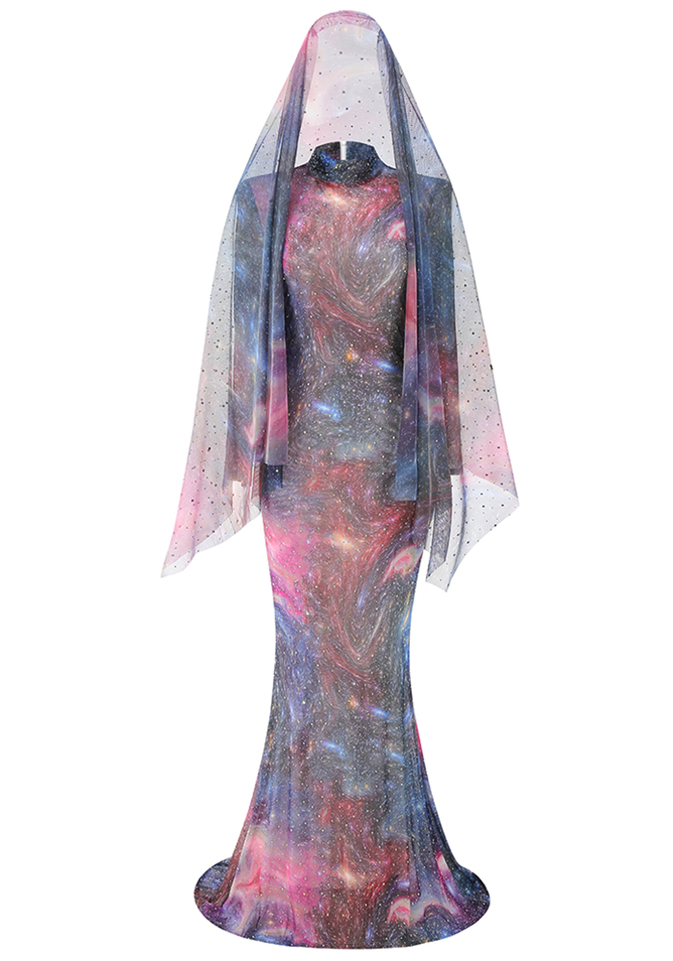 Lyn Long Sleeve Studded Maxi Dress In Galaxy