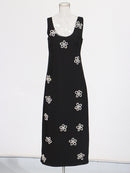 Safa Flower Crystal Embellished Midi Bandage Dress