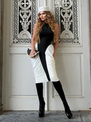 Daelen Halter Draped Midi Dress In Black White