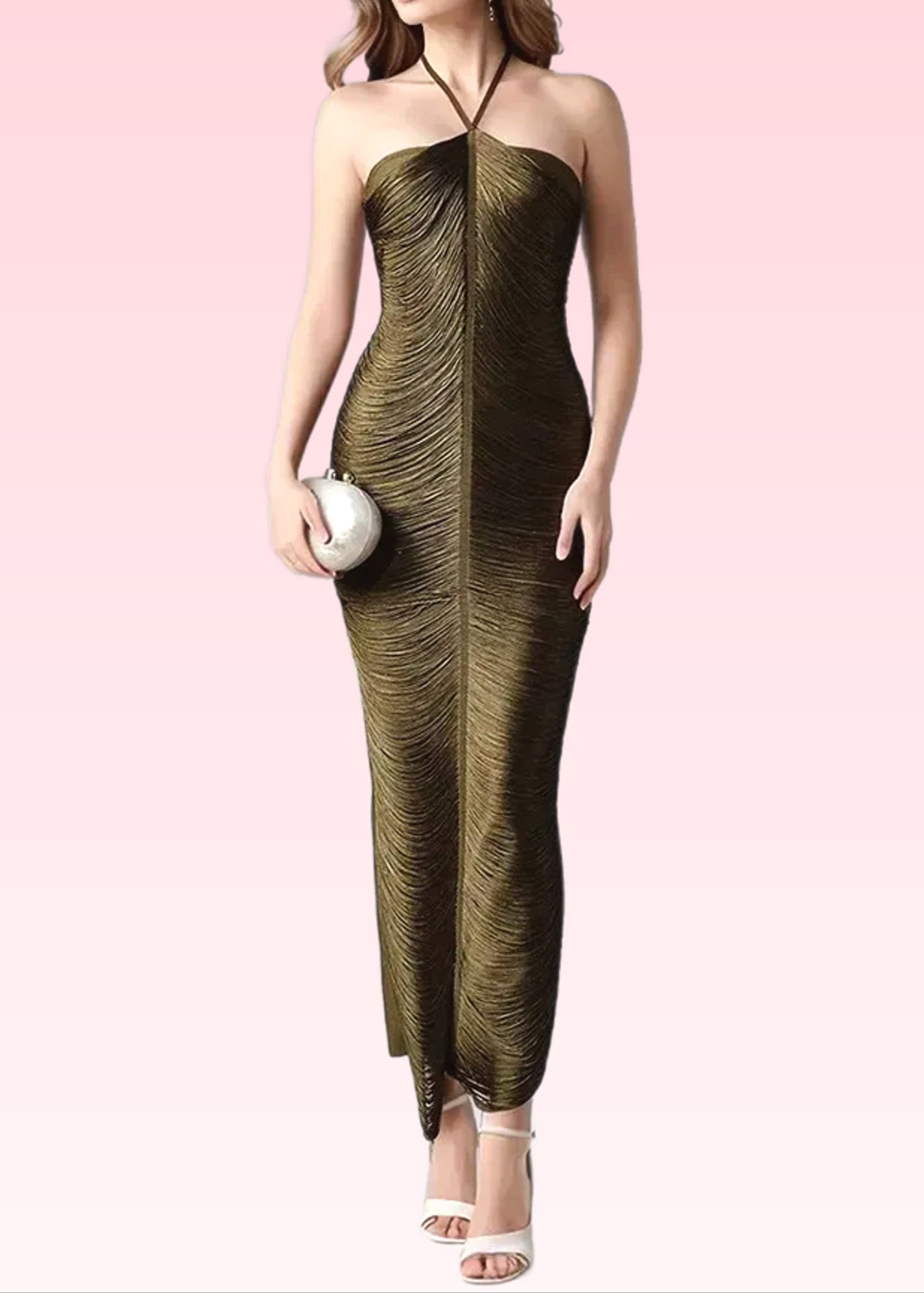 Helaine Halter Tassel Detail Maxi Dress In Green