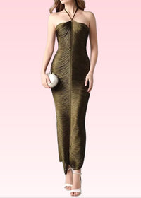 Helaine Halter Tassel Detail Maxi Dress In Green