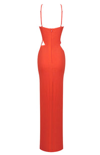 Aceso Halter Draped Maxi Dress In Orange