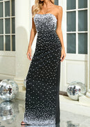 Clytie Strapless Pearl Embellished Maxi Dress In Black