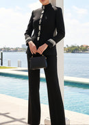 Gradia Long Sleeve Crystal Detail Suit In Black
