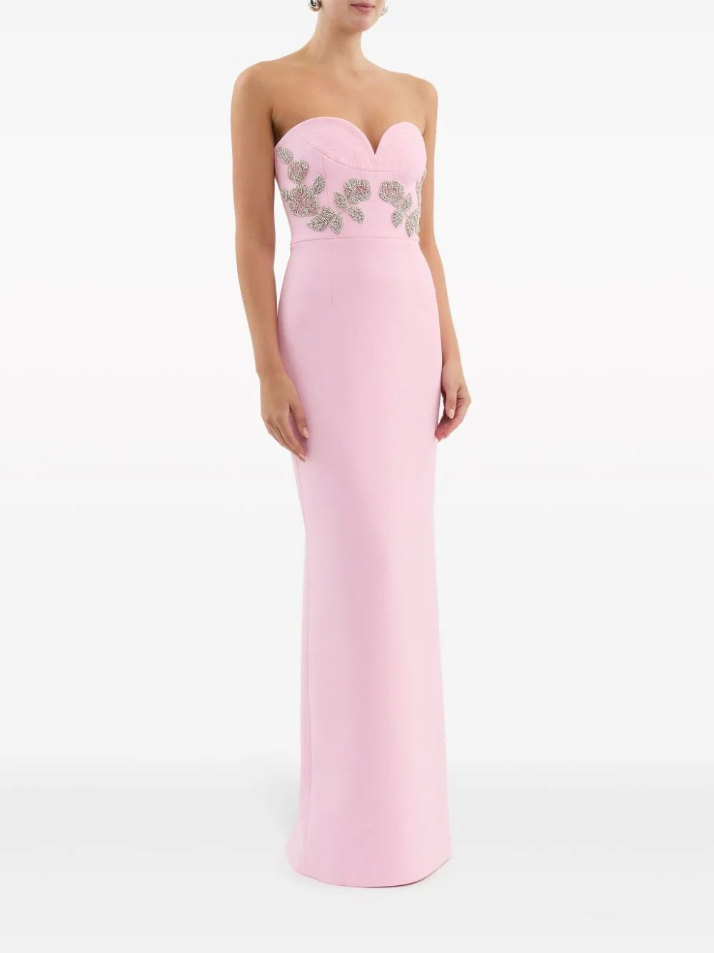 Larissa Floral Embroidery Strapless Maxi Dress In Pink