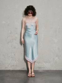 Gravenk Lace-Paneled Satin Midi Dress In Mint Blue